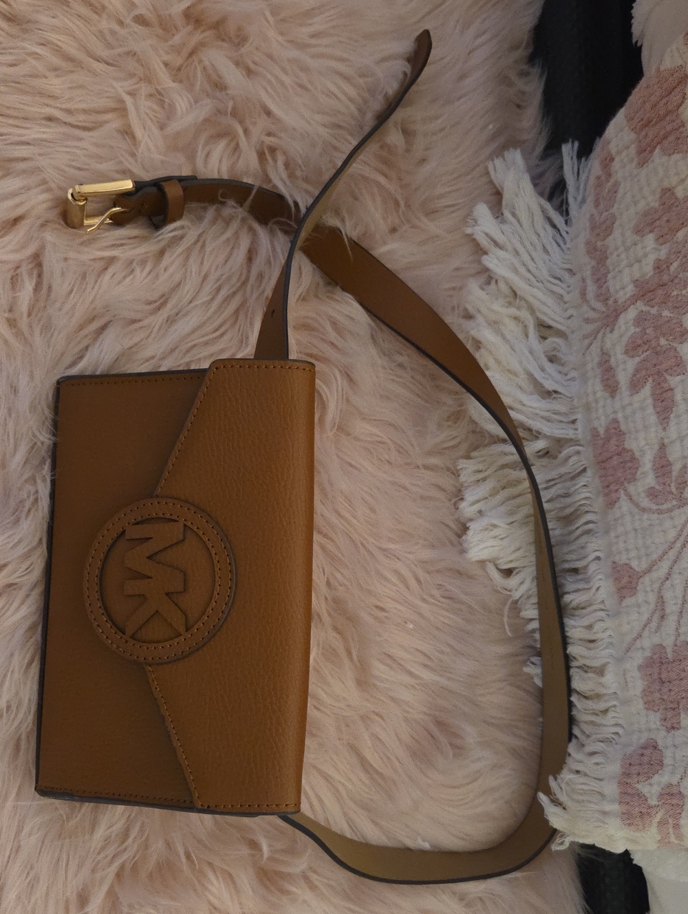 Michael Kors Tan Leather MK Logo Crossbody Bag